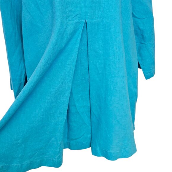 FLAX Womens 100% Linen Lagenlook Shirt, Blue, Pleated, Scoop Neck, Size M - Picture 3 of 8